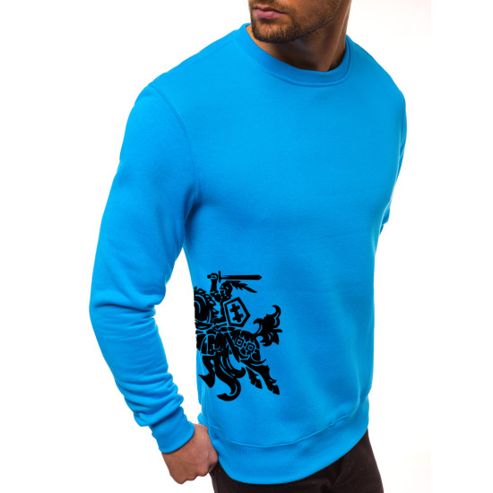 Mens jumper - light blue with a black emblem on the side Vytis 2001-10 - Mens Sweaters| Sweaters online Mens jumper - light blue with a black emblem on the side Vytis 2001-10