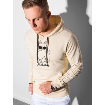 Yellow colored sweatshirt with a hood No ProbLlama