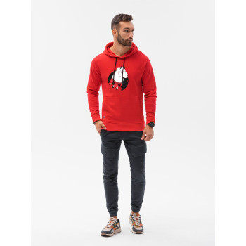 Red color sweatshirt with a hood Lama