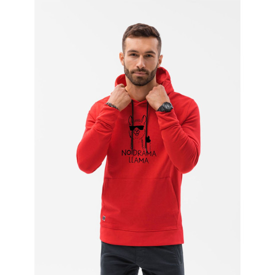 Red color jumper with a hood No drama Llama B1154 - Men's Sweaters| Sweaters online Red color jumper with a hood No drama Llama B1154 Premium