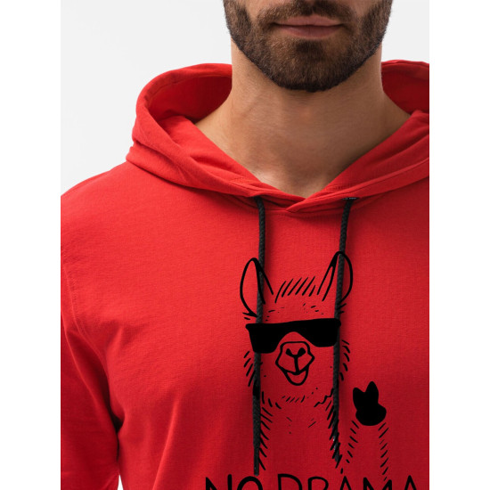 Red color jumper with a hood No drama Llama B1154 - Men's Sweaters| Sweaters online Red color jumper with a hood No drama Llama B1154 Premium