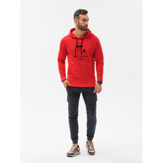 Red color jumper with a hood No drama Llama B1154 - Men's Sweaters| Sweaters online Red color jumper with a hood No drama Llama B1154 Premium