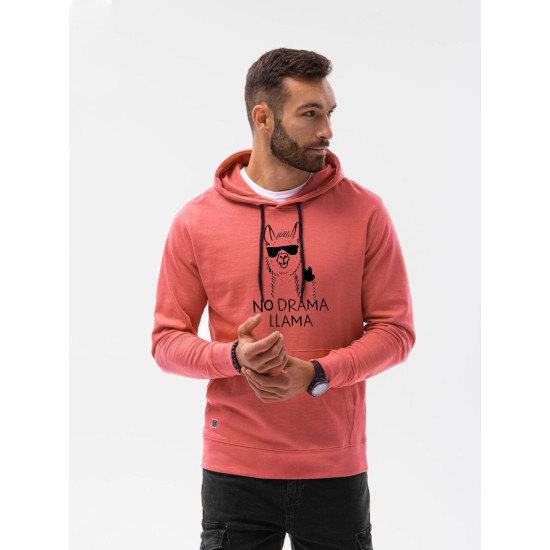 Pink color jumper with a hood No drama Llama B1154 - Men's Sweaters| Sweaters online Pink color jumper with a hood No drama Llama B1154 Premium
