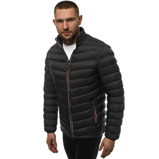 Juoda dygsniuota vyriška striukė Omir JS/SM71-TX3544 - Vyriškos Striukės ir Paltai Juoda dygsniuota vyriška striukė Omir JS/SM71-TX3544