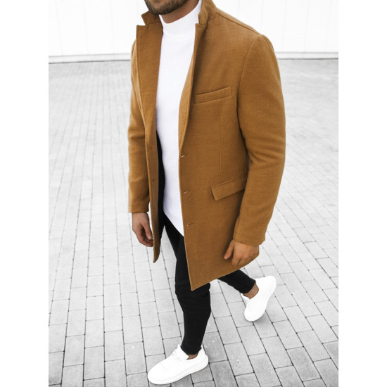 Elegantiškas rudas vyriškas paltas Sugal JB/1047Z - Akcija Elegantiškas rudas vyriškas paltas Sugal JB/1047Z
