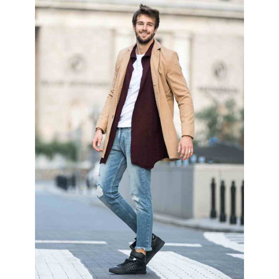 Elegantiškas rudas vyriškas paltas Sugal JB/1047Z - Akcija Elegantiškas rudas vyriškas paltas Sugal JB/1047Z