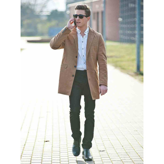 Elegantiškas rudas vyriškas paltas Sugal JB/1047Z - Akcija Elegantiškas rudas vyriškas paltas Sugal JB/1047Z