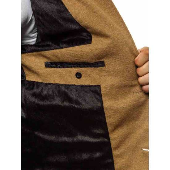 Elegantiškas rudas vyriškas paltas Sugal JB/1047Z - Akcija Elegantiškas rudas vyriškas paltas Sugal JB/1047Z