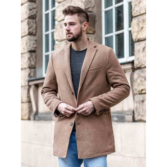 Elegantiškas rudas vyriškas paltas Sugal JB/1047Z - Akcija Elegantiškas rudas vyriškas paltas Sugal JB/1047Z