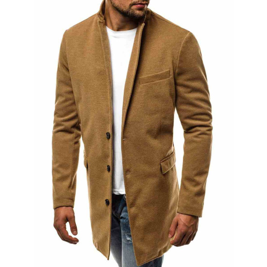 Elegantiškas rudas vyriškas paltas Sugal JB/1047Z - Akcija Elegantiškas rudas vyriškas paltas Sugal JB/1047Z