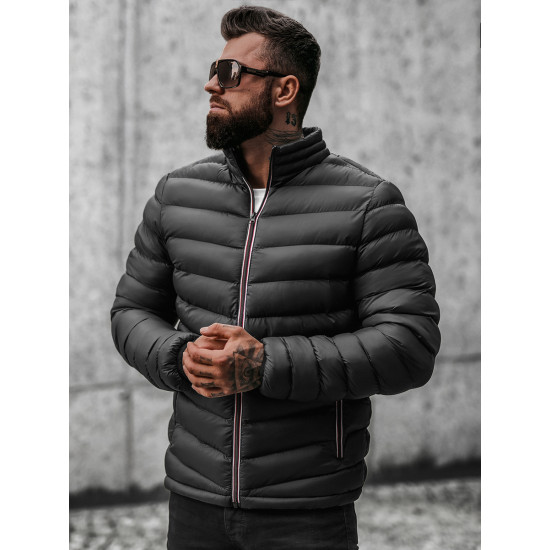 Juoda dygsniuota vyriška striukė Omir JS/SM71-TX3544 - Vyriškos Striukės ir Paltai Juoda dygsniuota vyriška striukė Omir JS/SM71-TX3544