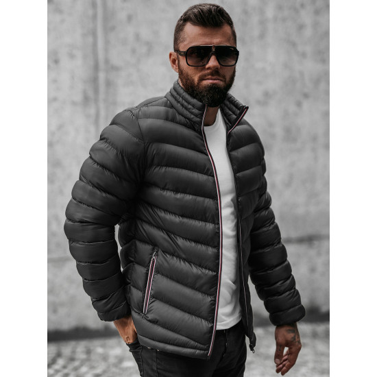 Juoda dygsniuota vyriška striukė Omir JS/SM71-TX3544 - Vyriškos Striukės ir Paltai Juoda dygsniuota vyriška striukė Omir JS/SM71-TX3544