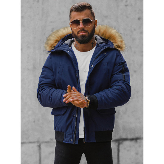 Bomber-style winter dark blue men's jacket Lemor JS/201901 - Men's Jackets and Coats Bomber-style winter dark blue men's jacket Lemor JS/201901