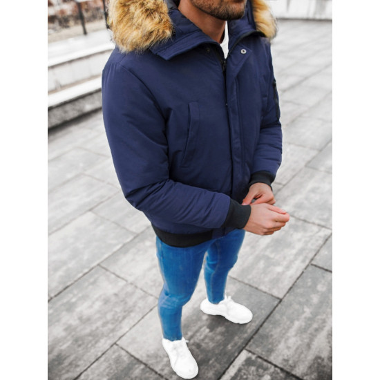 Bomber-style winter dark blue men's jacket Lemor JS/201901 - Men's Jackets and Coats Bomber-style winter dark blue men's jacket Lemor JS/201901