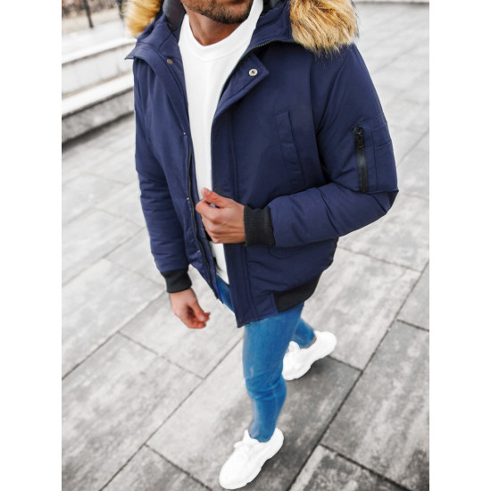 Bomber-style winter dark blue men's jacket Lemor JS/201901 - Men's Jackets and Coats Bomber-style winter dark blue men's jacket Lemor JS/201901