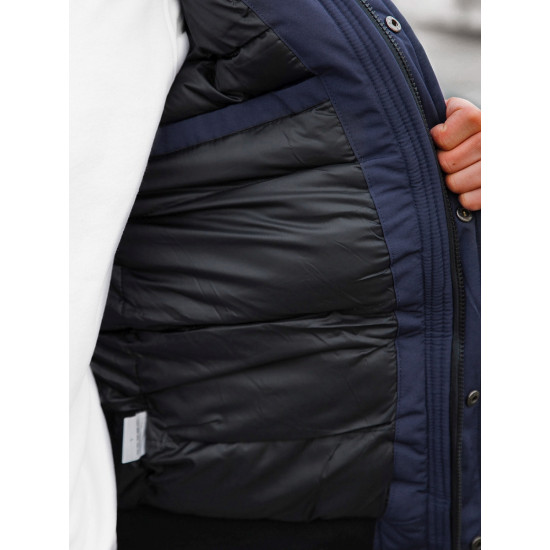 Bomber-style winter dark blue men's jacket Lemor JS/201901 - Men's Jackets and Coats Bomber-style winter dark blue men's jacket Lemor JS/201901