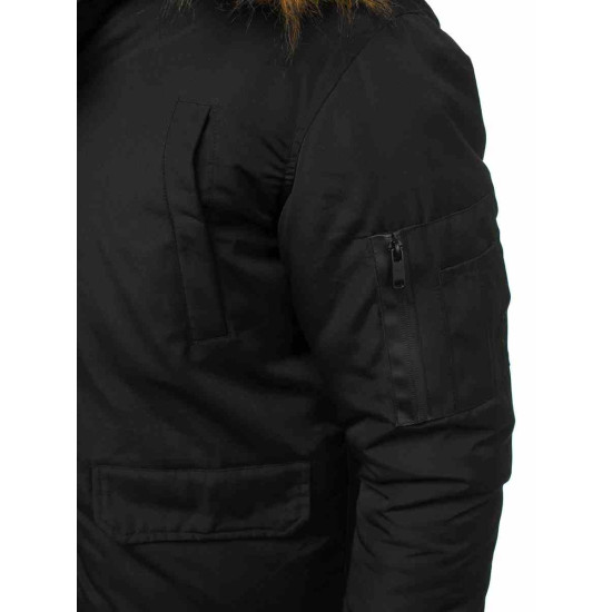 Kurtka zimowa Bomber dla mężczyzn Lemor czarny JS/201901 - Kurtki i płaszcze męskie Kurtka zimowa Bomber dla mężczyzn Lemor czarny JS/201901