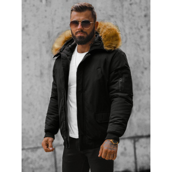 Kurtka zimowa Bomber dla mężczyzn Lemor czarny JS/201901 - Kurtki i płaszcze męskie Kurtka zimowa Bomber dla mężczyzn Lemor czarny JS/201901