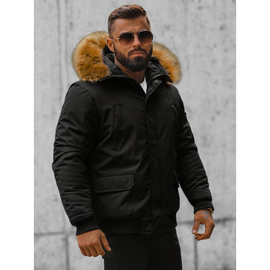Kurtka zimowa Bomber dla mężczyzn Lemor czarny JS/201901 - Kurtki i płaszcze męskie Kurtka zimowa Bomber dla mężczyzn Lemor czarny JS/201901