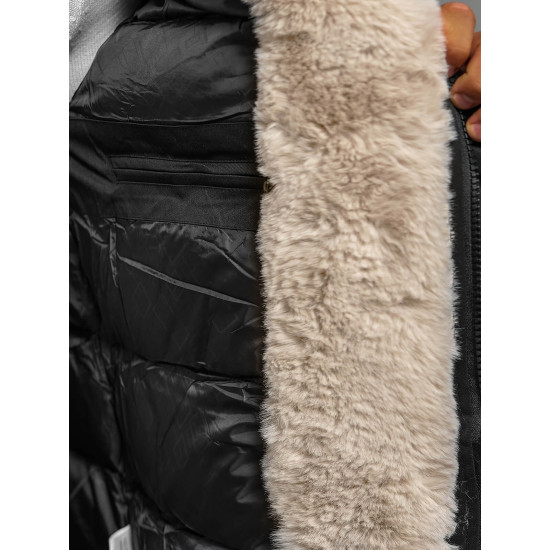 Miesten musta takki turkiksella Premium JS/22M317/392 - Miesten takit ja takit Miesten musta takki turkiksella Premium JS/22M317/392 Premium