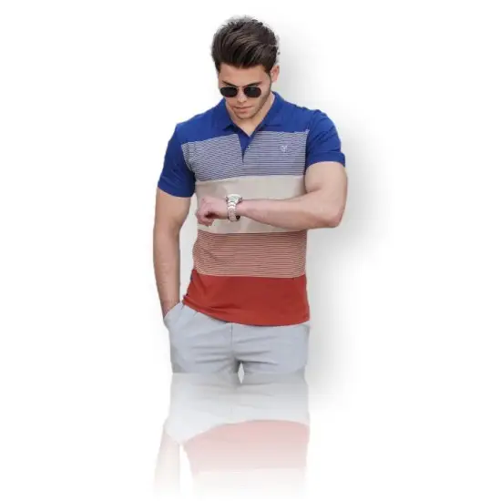 Vyriški polo marškinėliai mėlynai rudi PK9280 Premium