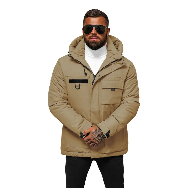 Męska brązowa kurtka z kapturem Winter JS/31M5018