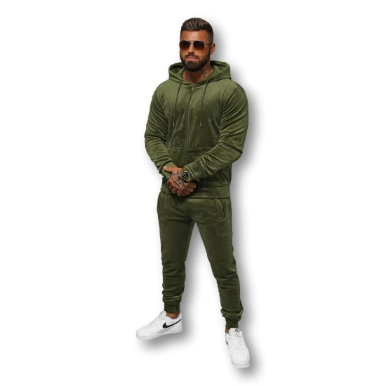 Tamsiai žalias vyriškas veliūrinis komplektas Silk Sportiniai kostiumai Premium