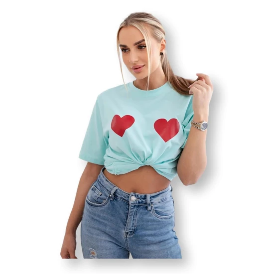 Moteriški šviesios mėtinės spalvos marškinėliai TwoHearts 28869