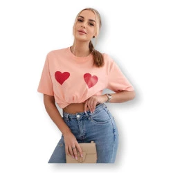 Moteriški persikinės spalvos marškinėliai TwoHearts
