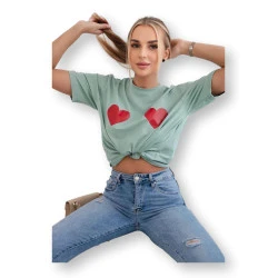 Moteriški tamsios mėtinės spalvos marškinėliai TwoHearts