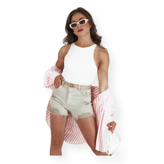 Moteriški smėlo spalvos džinsiniai šortai Popglam SY0399