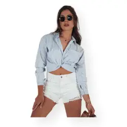 Moteriški balti džinsiniai šortai Popglam