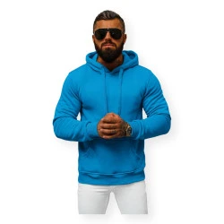 Šviesiai mėlynos spalvos vyriškas džemperis su gobtuvu Buvoli