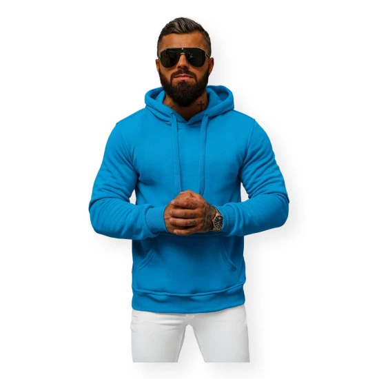 Šviesiai mėlynos spalvos vyriškas džemperis su gobtuvu Buvoli JS/2009