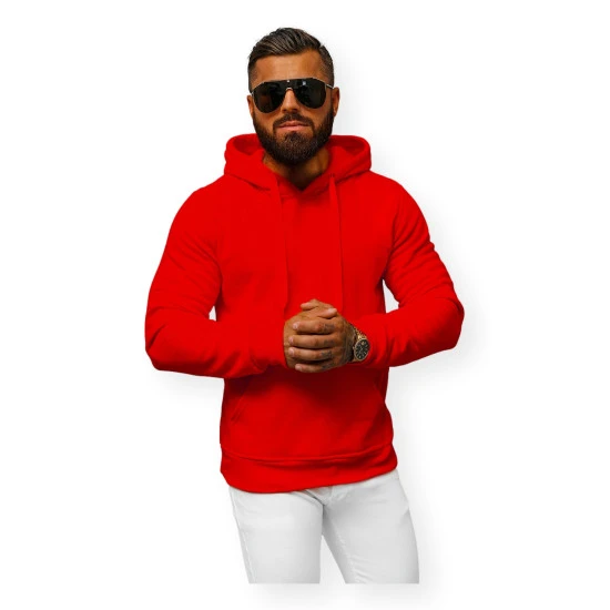 Ryškiai raudonos spalvos vyriškas džemperis su gobtuvu Buvoli JS/2009