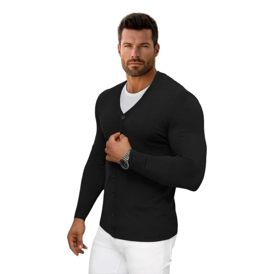 Juodas vyriškas susegamas sagoms megztinis Otom NB/MM6006/4