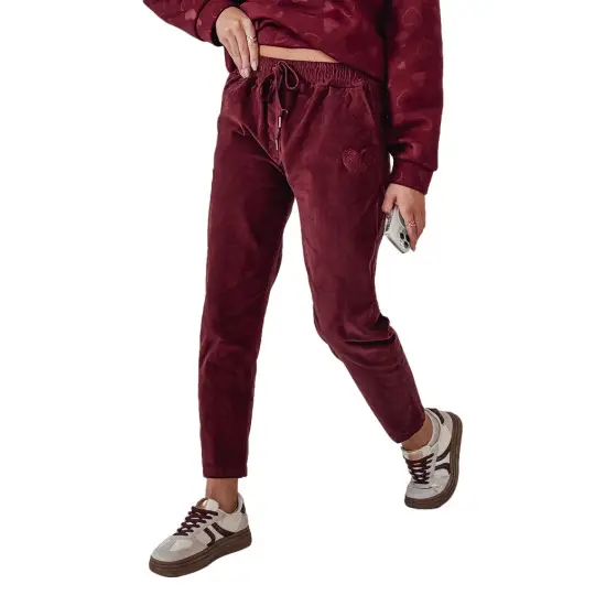 Moteriškos velvetinės bordo spalvos laisvalaikio kelnės Velvi UY2287