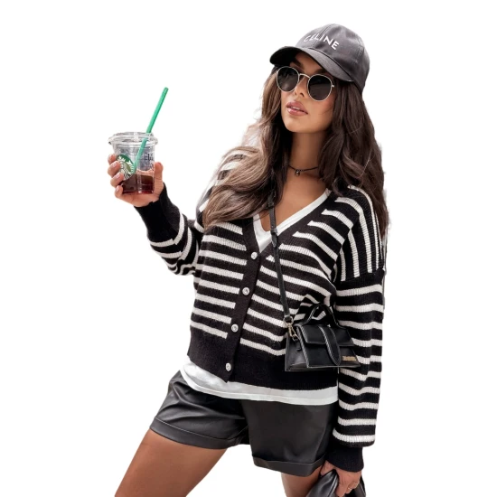 Dryžuotas moteriškas juodas megztinis Brezzi MY1989