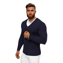 Tamsiai mėlynas vyriškas susegamas sagoms megztinis Otom