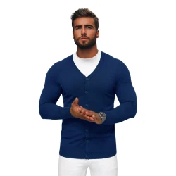 Mėlynas vyriškas susegamas sagoms megztinis Otom