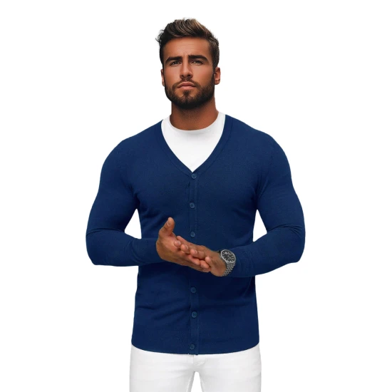 Mėlynas vyriškas susegamas sagoms megztinis Otom NB/MM6006/5