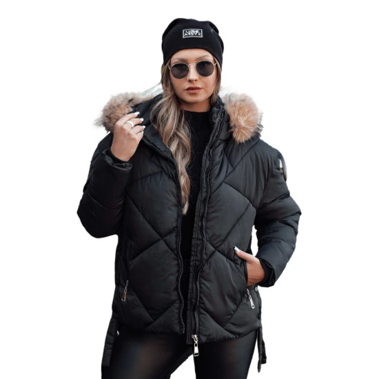 Moteriška juoda dygsniuota žieminė striukė Sisi TY4716