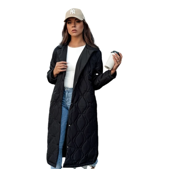 Moteriškas juodas dygsniuotas paltas Dify Striukės