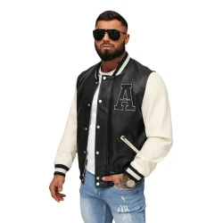 Odinė bomber juoda balta striukė Alfa