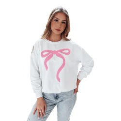Moteriškas baltas su rožiniu kaspinėliu džemperis Cute