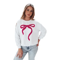 Moteriškas baltas su tamsiai rožiniu kaspinėliu džemperis Cute