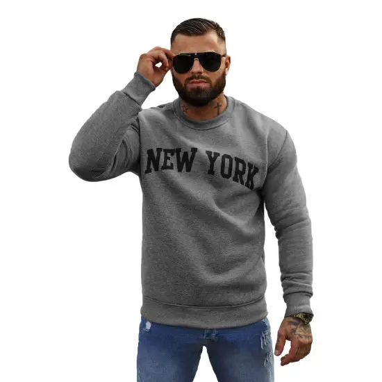Vyriškas pilkos spalvos džemperis be gobtuvo New York JS/8B1362/5