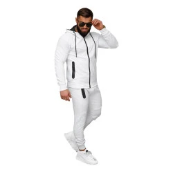 Vyriškas baltas sportinis komplektas su gobtuvu Adam