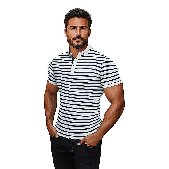 Men's white striped polo shirt Donat O/PA6636