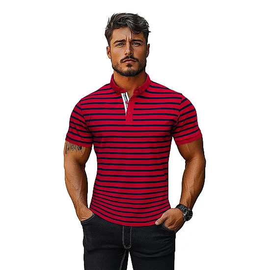 Men's striped red polo shirt Donat O/PA6636